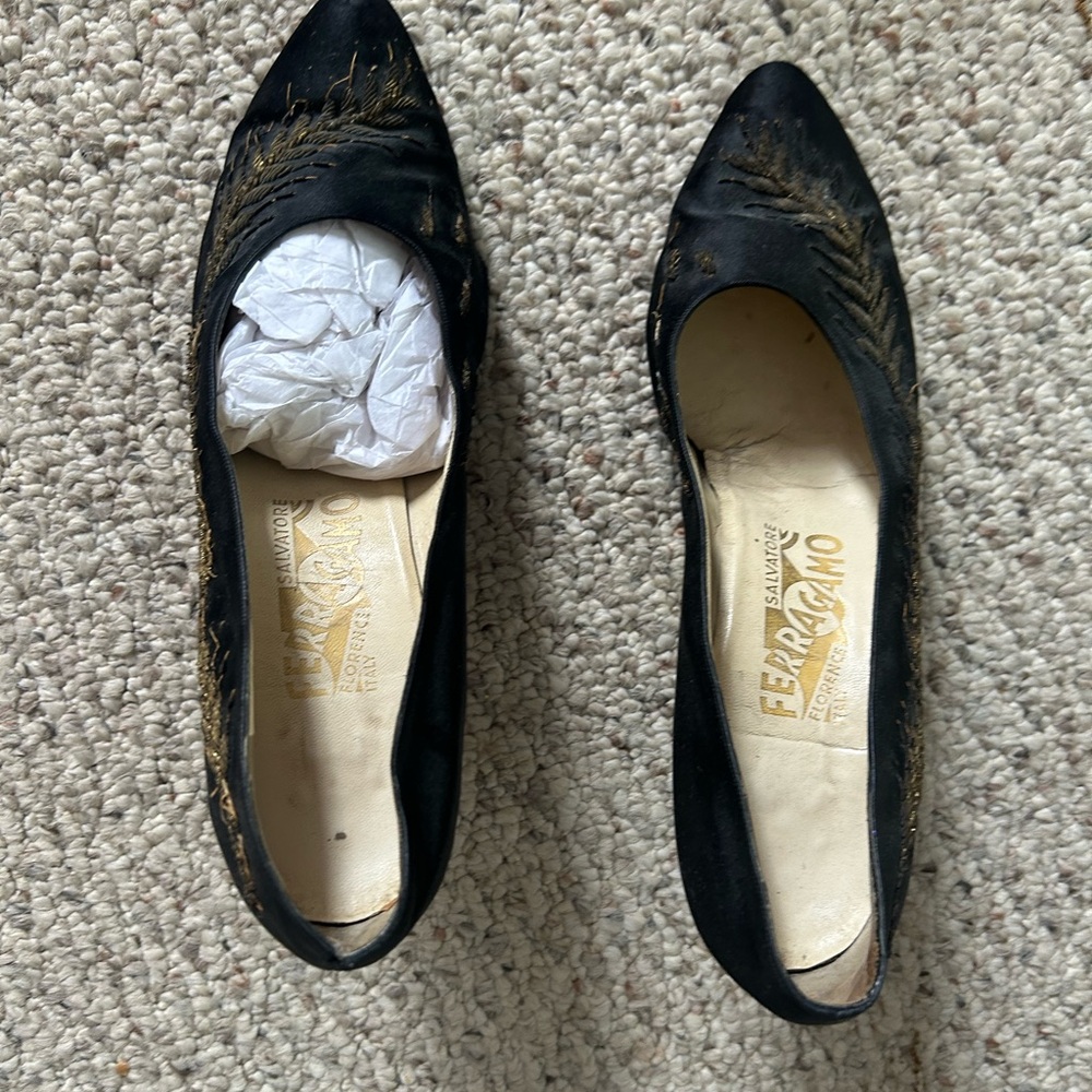 Salvatore Ferragamo Black heels with Classic with gold metal embroidery